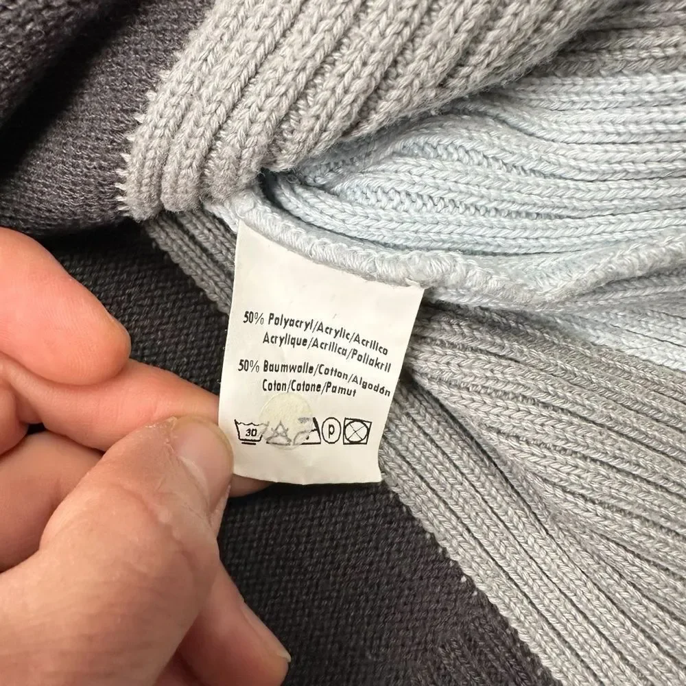 TOM TAILOR Mens Crew Neck Jumper Sweater Medium Ribbed Grey Y2K VTG Colorblock
